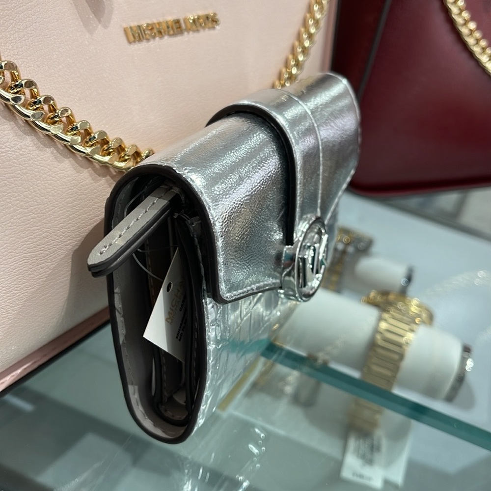 MICHAEL KORS CARMEN MEDIUM LOGO AND FAUX LEATHER WALLET 
SILVER 
NWT - Picture 9 of 16